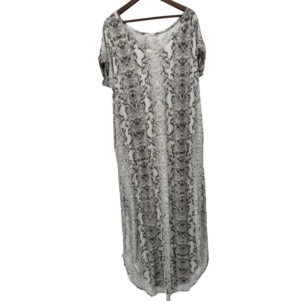 Vanilla Bay Short Sleeve Maxi Dress Scoop Neck Snakeprint stretch soft NWT L‎